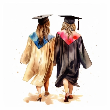 Behind view Graduation Clipart Graduate Students, bestfriends, watercolor Illustration clipart, 4K, extremely detailed