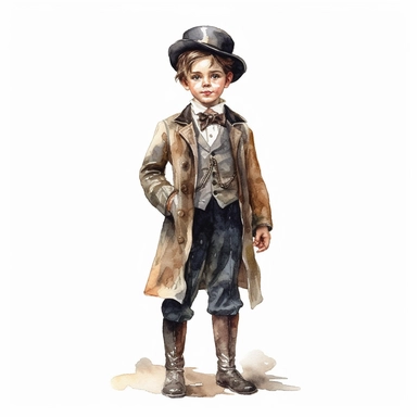 portrait Watercolor Victorian young boy Clipart, full body, on a white background, Illustration clipart, 4K, extremely detailed
