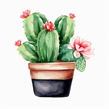 create a hand drawn watercolor clipart of a cactus, white background, 4k