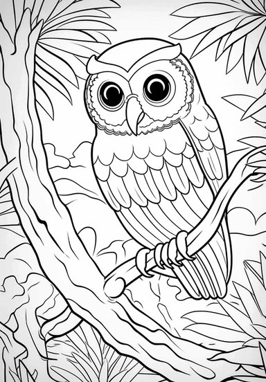 simple and easy coloring page design, coloring page for kids, owl in The Pantanal, Brazil cartoon character silhouette illustration cliparts image, high resolution, #screenshotsaturday, whimsical children's book illustrator,