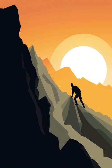 a person, climbing a mountain or overcoming obstacles, representing the idea of facing challenges add-on. Clipart