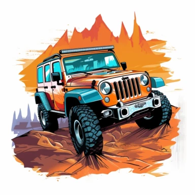 Lifted jeep sublimation clipart, neat, clean, detailed, white background, vibrant and bold colors, neat, clean, vector art