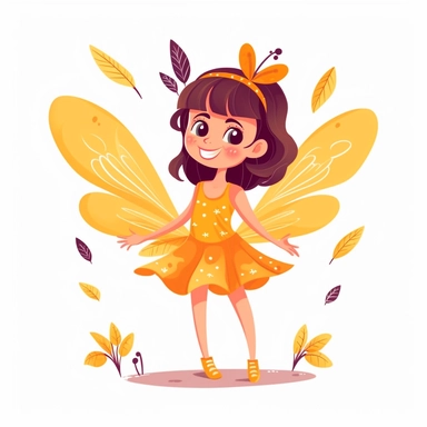 happy playfull fairy butterfly, full body, playing, long eyelashes, cartoon character, vector illustration, clipart, 2D, flat style
