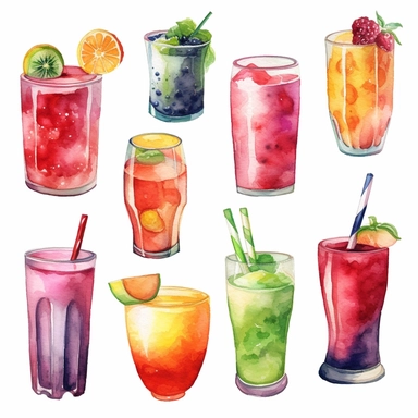 cold beverage clipart, watercolor, white background,