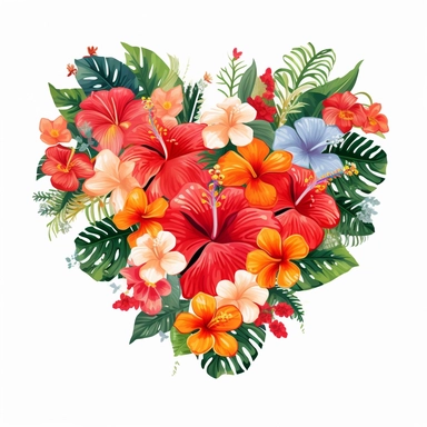 heartshaped, hawaiian flowers, clipart