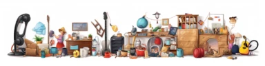 random valueables and household items, clipart, white background