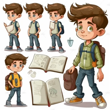 male kid basic learning method, full body, cartoon, vector, sharp focus, super detailed, illustration, 16:9, v4, q2, 16k, High quality, clipart