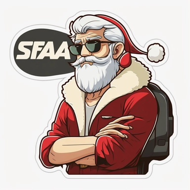 vector sticker design, anime style Santa wearing Prada clipart, white background, flat colors