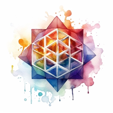 watercolor clipart of 3D metatron's cube, on white background