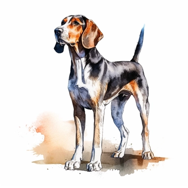 Treeing Walker Coonhound dog, water color style, clipart, white background