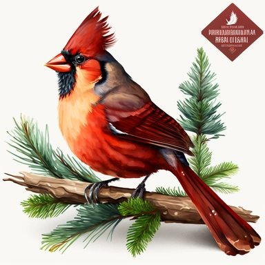 Cute The Northern Cardinal Bird Clipart, Watercolor