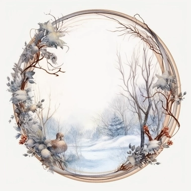 stunning christmas frame made of snowy branches , beautiful Christmas clipart, soft faded colors, beautiful watercolor art by Marjolein Bastin, Thomas Kinkade, Carl Larsson, Norman Rockwell, Susan Wheeler