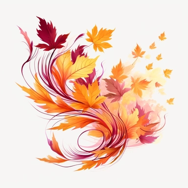 fall leaves, clipart, red, orange, purple, realistic, wind