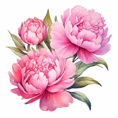 Watercolor pink peonies clipart on a white background in the style of feminine sticker art, Tanya Shatseva, storybook illustration, Georgia O'Keeffe, flower and nature motifs, colored line art, colored outlines, cottagecore design, watercolor on white background, ombre, sunny tones, colored line art, colored outlines, iridescent ombre, gradient shading, vibrant tone, vibrant digital art oil paint photorealism, an illustration of a colored flower, meticulous sketches, Magali Villeneuve, simple, c