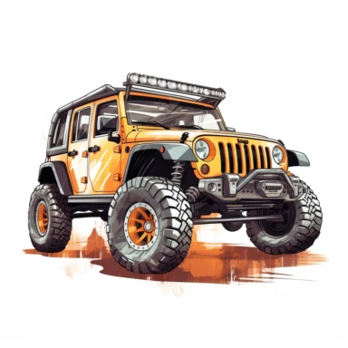 cartoon style jeep wrangler, clipart, white background