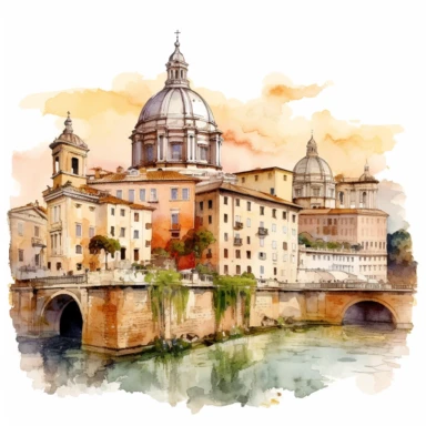 watercolor italy rome clipart v5