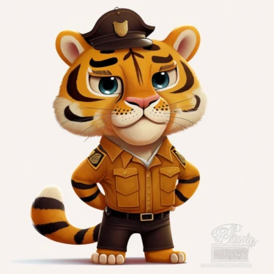 security guard job, clipart 1 tiger , children's magazine illustration, adorable, isolated on white background, features objects by Genndy Tartakovsky