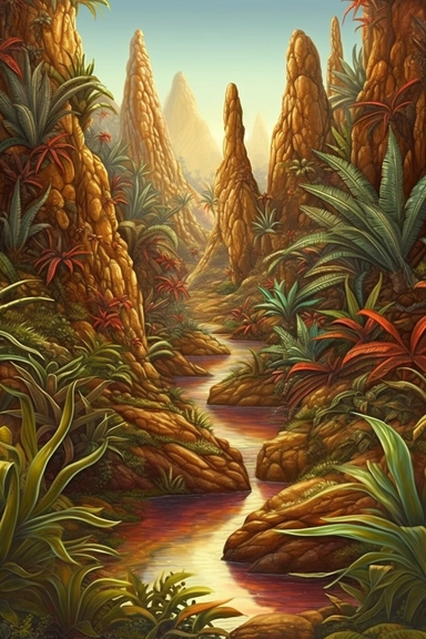 realistic clipart of aztec enchanted landscape, digital painting