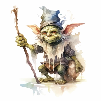 watercolor fantasy mystic good kind goblin clipart, hd 4k, detailed, focused, isolated on white background