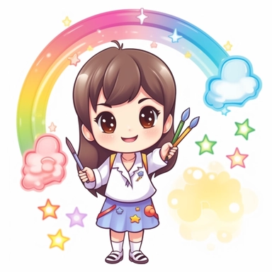 kawaii style rainbow cute teacher with a magic wand, casting spells to make learning fun and engaging for students, Best quality, 8K, HD, white background, no background, sublimation file, png, 2d, Cute kawaii style, vector clipart, no watermark