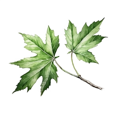 Green Leaf branch in Watercolor hyper-realistic detailed illustrations, elegant water ink brush strokes techniques, delicate markings, monochromatic paintings, free brushwork, watercolor illustrations, painted illustrations Clipart, White Background Clipart, White Background