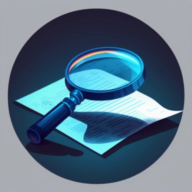 extremely simple corporate clipart, vector image of an magnifying glass reviewing important legal documents sticker, PowerPoint, Adobe Illustrator, corporate clip art for a presentation, dark blue and light blue mood
