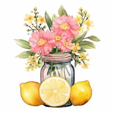 basic watercolor pink lemonade bouquet in minimal hand drawn style, Etsy, textured, clipart, white background