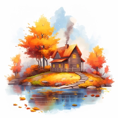 a single clipart image png graphic of a Realistic Painting Clipart Season Autumn Fall Landscape PNG Illustration