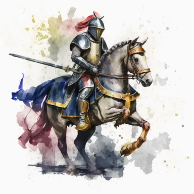 knight on a horse, watercolor clipart, transparent background, no text or logos or watermark