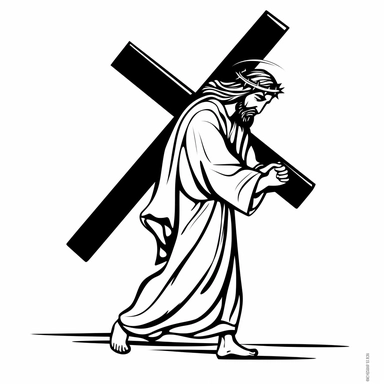 jesus carrying cross, clipart, black and white