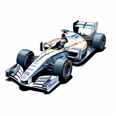 Clipart of the formula one car from Kevin Magnussen with minimal details, aquarel colored cartoon style with thick borders. Only the car. White background, no floor, no shadow
