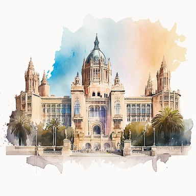 CLIPART OF PALAU NACIONAL BARCELONA, COLORFUL PASTEL, WATERCOLOR