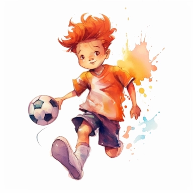 cute Watercolor cartoon soccer player, clipart, white background