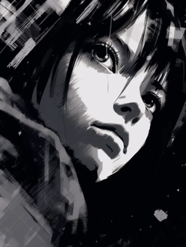 a newspaper clip art illustration for a beautiful anime girl, in the style of large-scale murals, dark palette chiaroscuro, movie poster, mori kei, captivating documentary photos