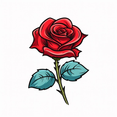 Clipart of a one cartoon Rose in a minimalist style, on a white background,