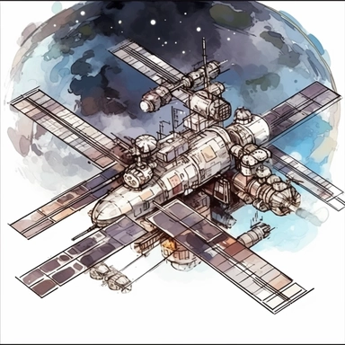 space station, watercolor, clipart, space in the background