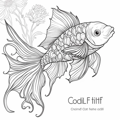 goldfish line art svg style, art nouveau style, black lines, detailed, flat design, white background, clipart style, black and white,