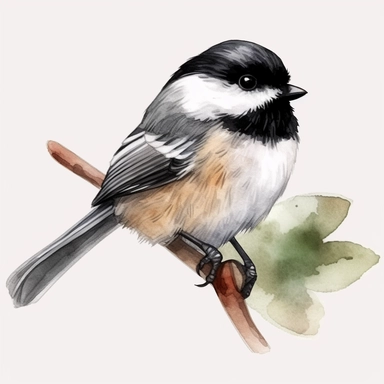 realistic chickadee watercolor clipart single design, 8k