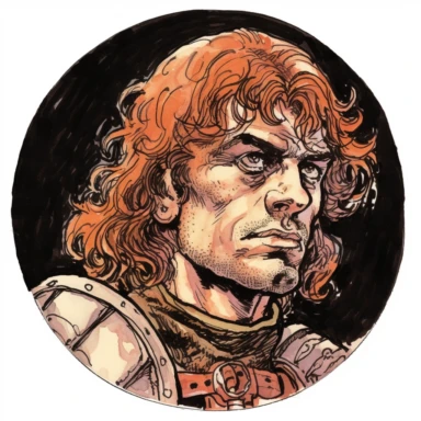 tough young Eygptian Irish Roundhead Puritan knight, Josh Kirby Mad Max Lord of the Rings, enamel punk zine indie, clipart illustration, circular solid background, circular border