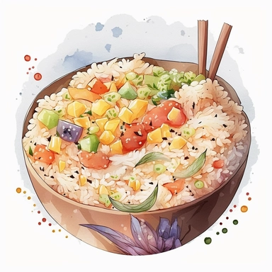 watercolor cartoon clipart of all kinds of Fried Rice