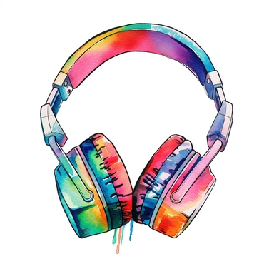 Cute Beautiful Retro 90s Color headphones Watercolor Sublimation Clipart,Cartoon, hyper realistic, intricate detail, illustration style,high solution,on the white background
