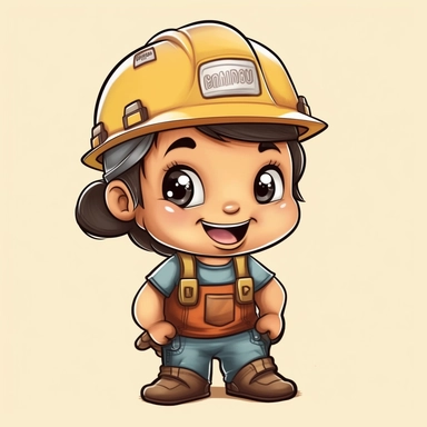 cartoon construction worker as a cute smiling baby, heavy lines, clip art, soft colours