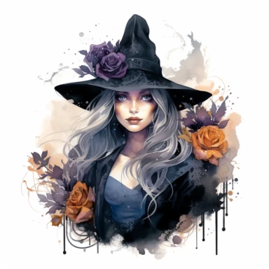 Let your imagination soar with these mesmerizing watercolor gothic witch illustrations. clipart on white background
