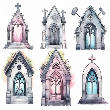 pastel Gothic cemetery things clipart on white background