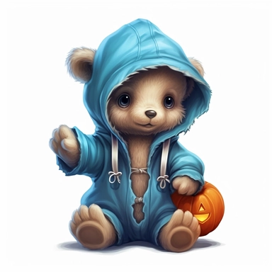 cute Baby teddy bear in blue halloween suit clothes, clipart, no words