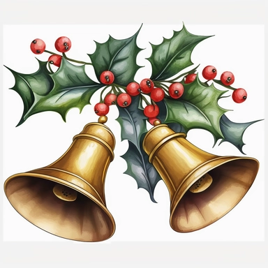 Christmas bells,Watercolor style, Clipart,highly detailed on white background