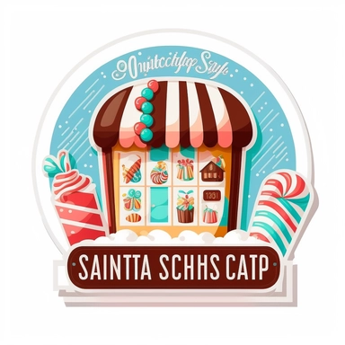 vector sticker design, Christmas Candy Shop clipart, white background, flat colors