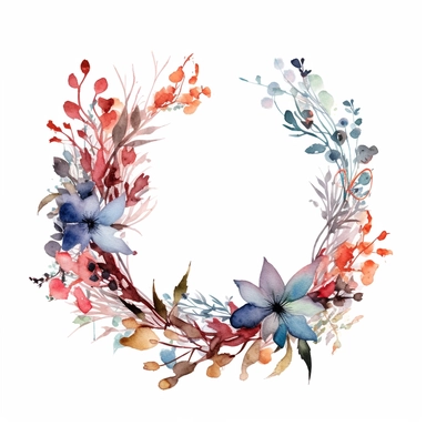 watercolor half floral wreath, clipart
