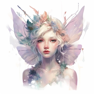 Fairy, clipart, intense white and deep pastel colors, dnd, watercolor, no background, isolated on a white background, self contained, well defined edges, by amy sol and magali villeneuve and susan bourdet and ross tran, spaced out, glowy, intricate, 8k