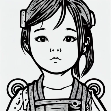 simple drawing, 1 , 1bit, 1 white steampunk little girl, 1 sticker art, 1 color by numbers, 1 coloring page for adults, 1 , printable outlined artwork, 1 coloring book page, 1, line art, 1 white backdrop, crisp lines, vector image, svg style, clipart style,